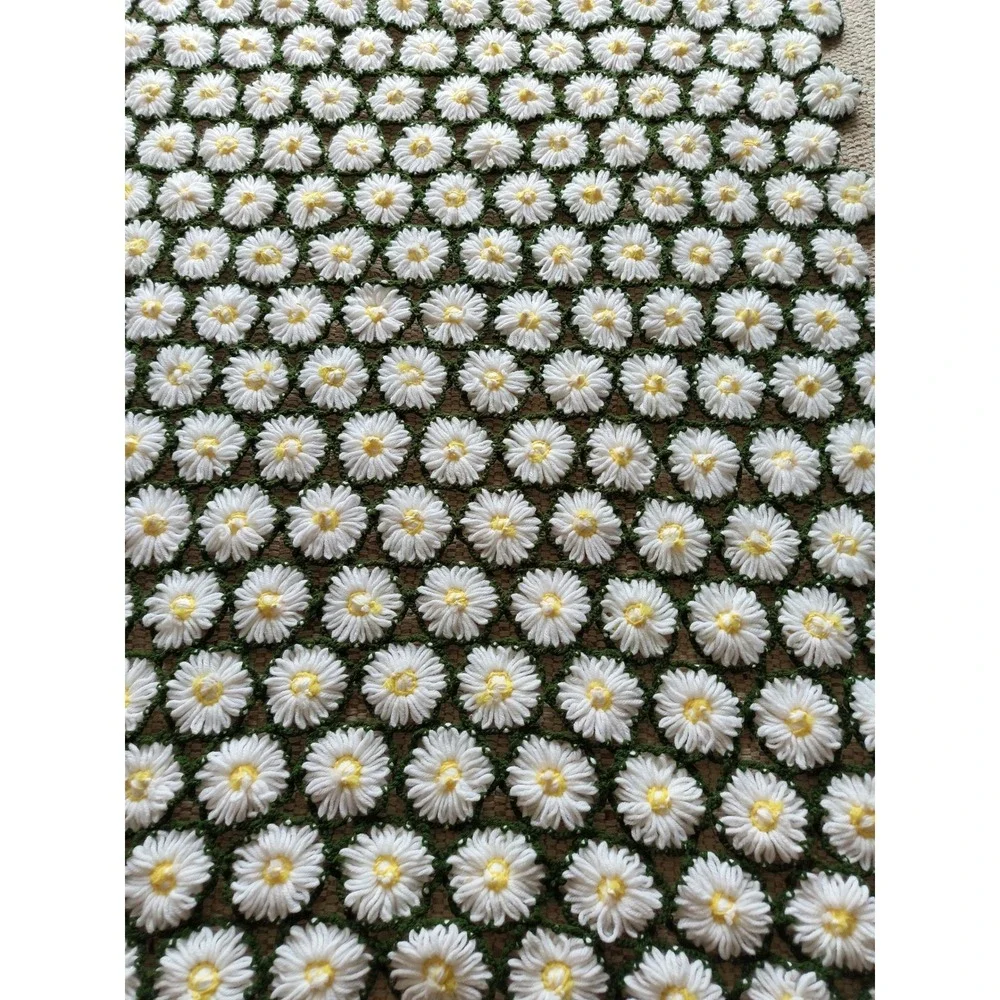 Vintage 70s crazy daisy handmade throw blanket spring colors afghan yellow flora